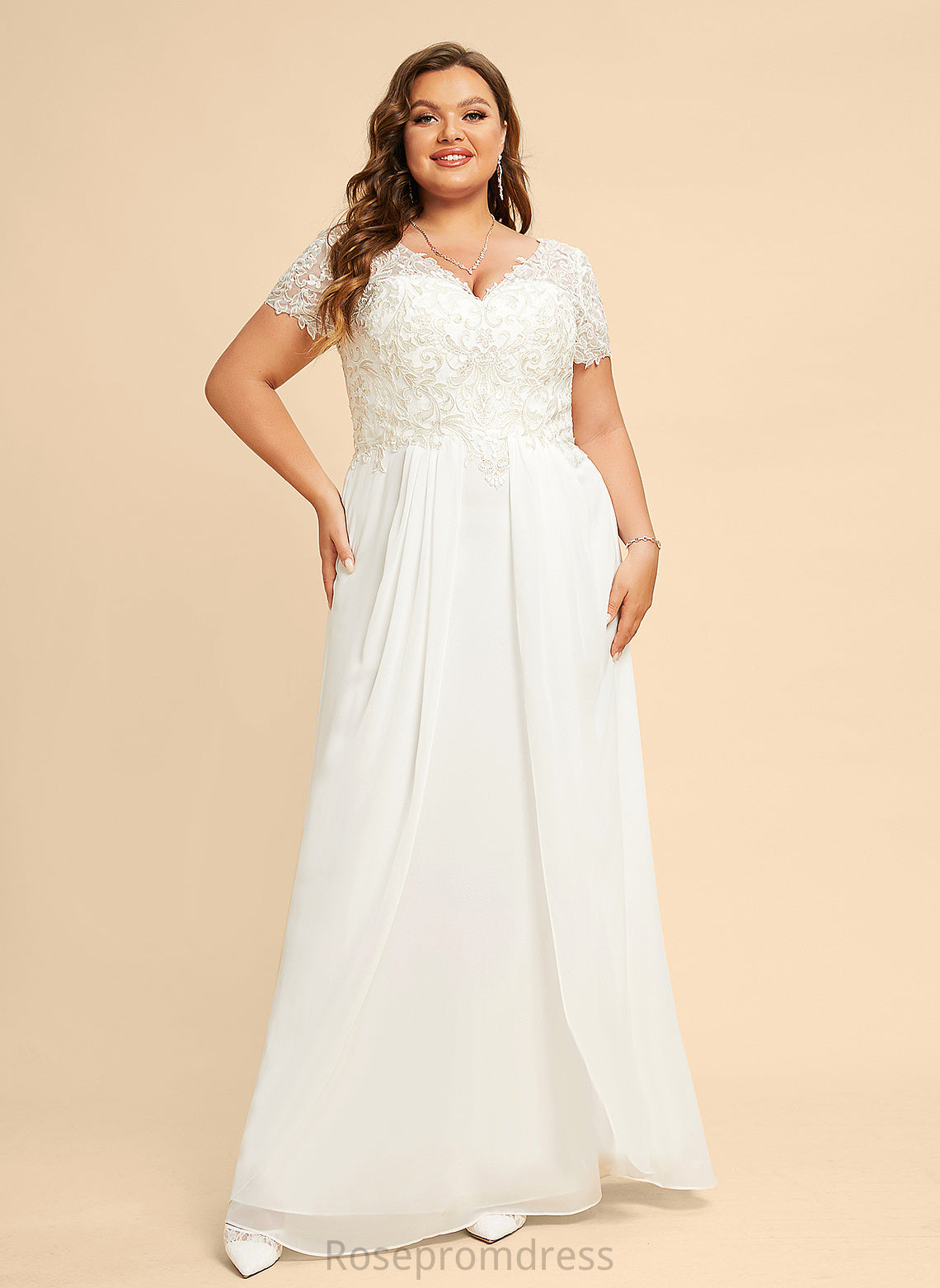 Emelia Floor-Length Wedding Chiffon Wedding Dresses A-Line V-neck Dress