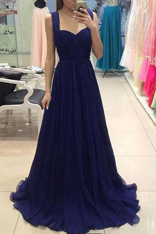 royal blue chiffon long prom dress blue bridesmaid dress Prom Dresses RS667