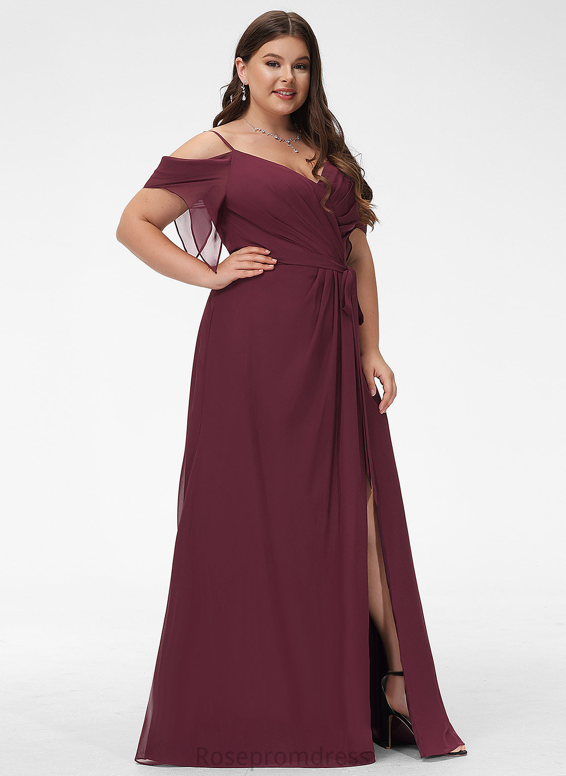 V-neck Ruffle Fabric Neckline Floor-Length A-Line Embellishment Silhouette Length Rubi V-Neck Floor Length Bridesmaid Dresses