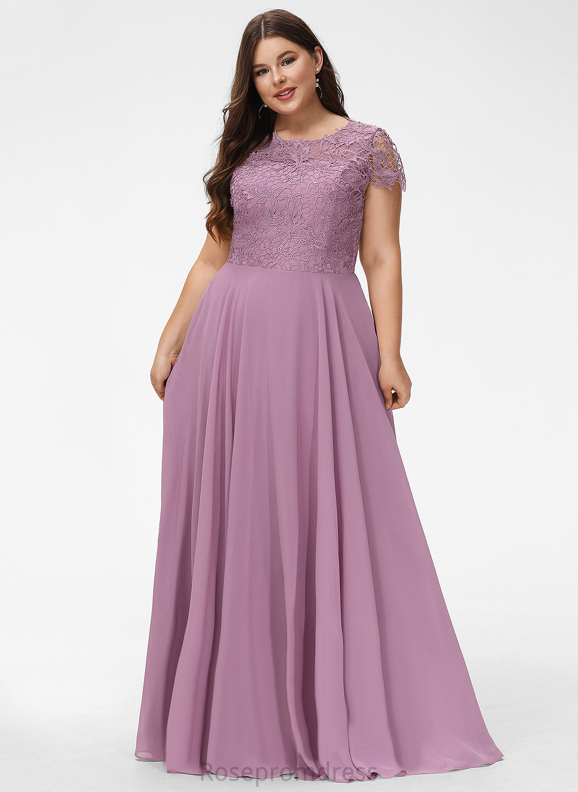 Floor-Length A-Line Chiffon Scoop Lace Nellie Prom Dresses