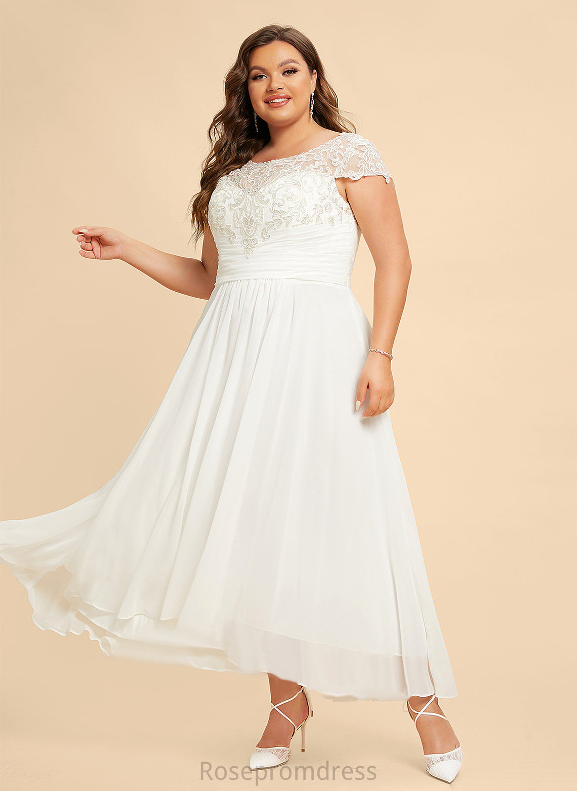 Wedding Kayden A-Line Scoop Chiffon Dress Lace Wedding Dresses Asymmetrical