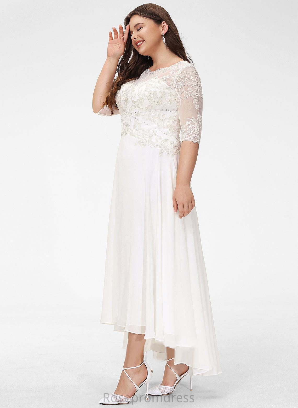 Sequins Asymmetrical Wedding Dresses A-Line With Dress Maisie Chiffon Scoop Beading Wedding Lace