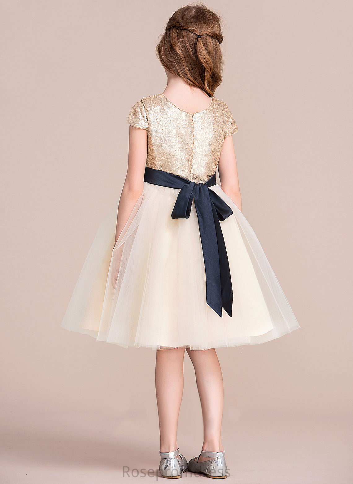 Scoop - Tulle/Sequined With Sash Dress Winifred Girl Neck Sleeveless Flower Knee-length A-Line Flower Girl Dresses