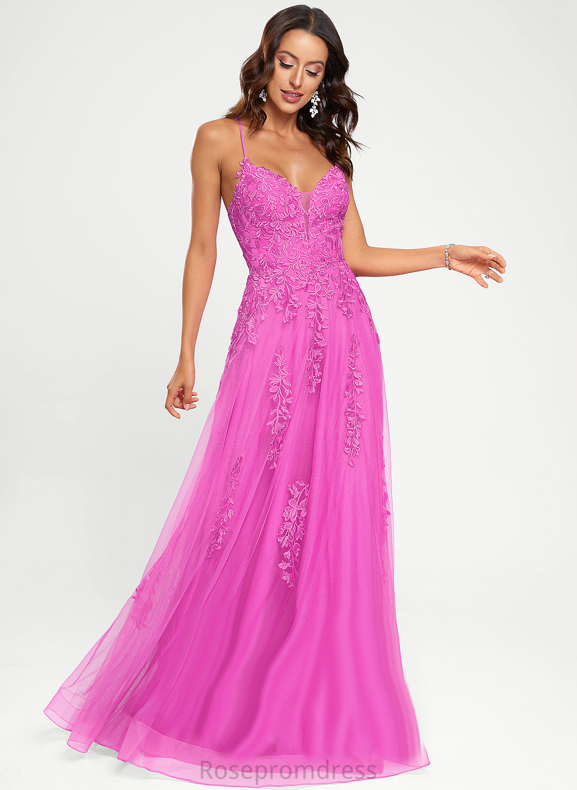 Tulle Floor-Length A-Line Lorena Prom Dresses V-neck