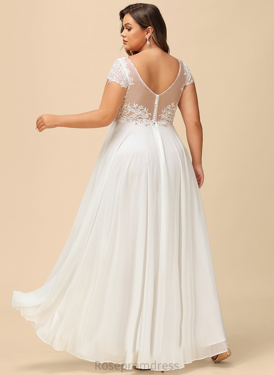 Lyric V-neck Chiffon Lace Floor-Length Dress Wedding Dresses With Sequins Beading Wedding A-Line