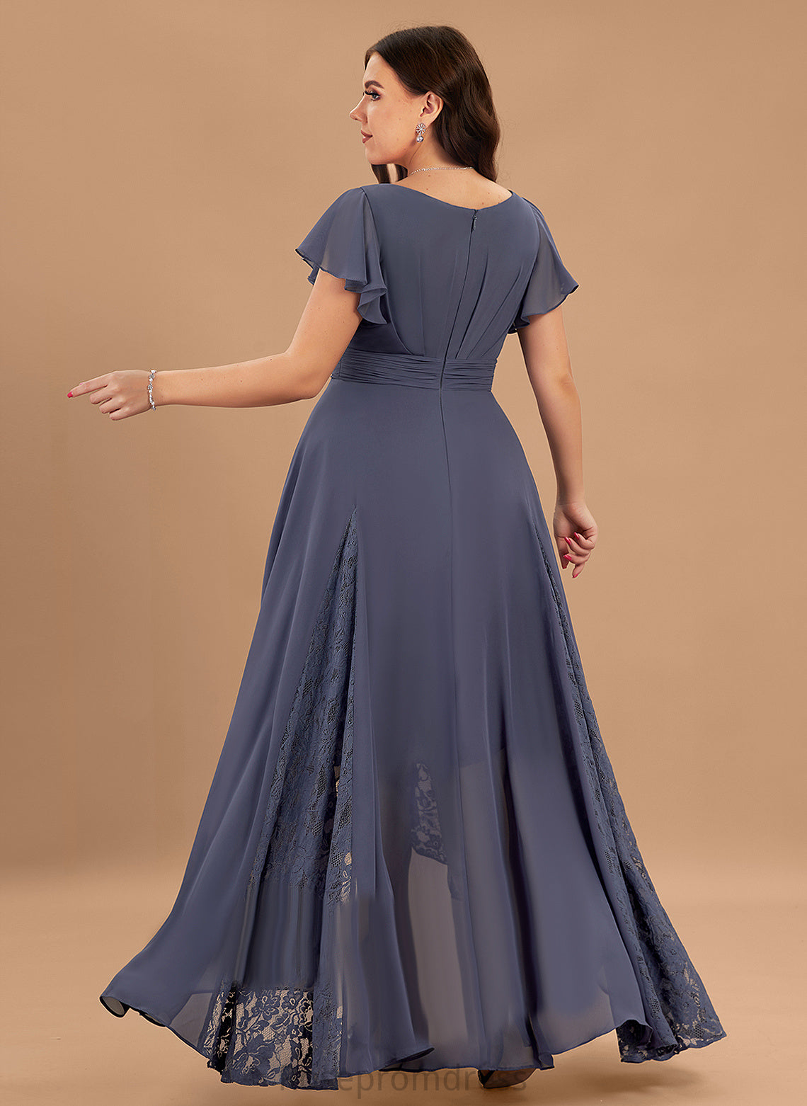 A-Line Fabric Silhouette Pleated Asymmetrical Length Neckline V-neck Embellishment Eliana Natural Waist Floor Length Bridesmaid Dresses