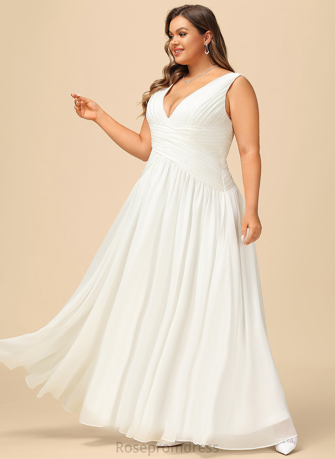 Wedding Dresses V-neck Dress Wedding Chiffon Pleated A-Line Floor-Length With Justine