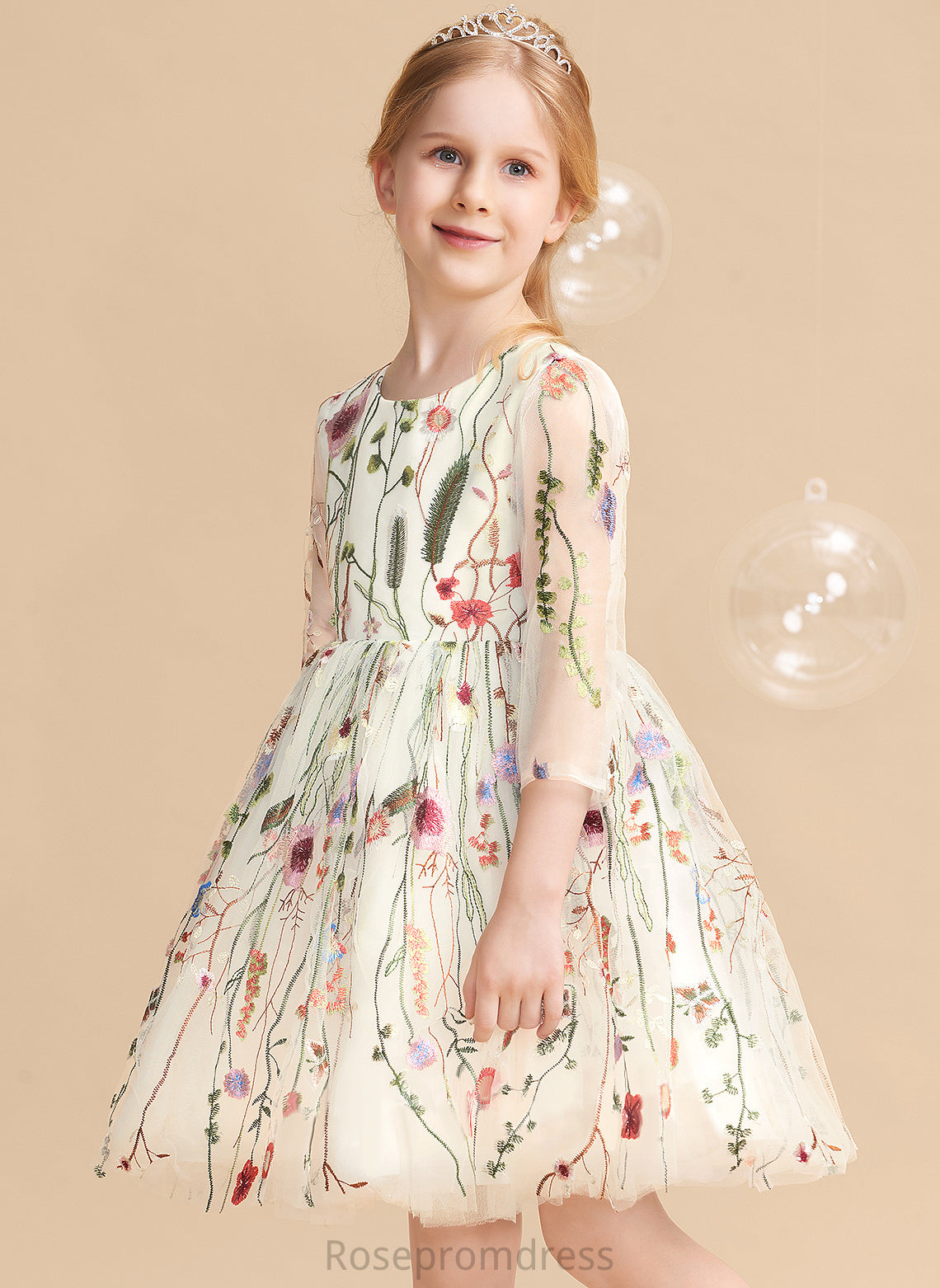 Flower Flower Girl Dresses Lace Ball-Gown/Princess - Neck Scoop Knee-length Ana Girl Long Sleeves Dress