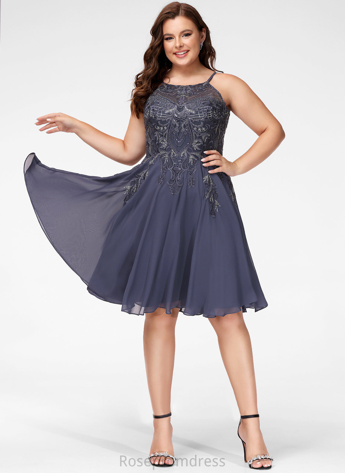 Aubrie Knee-Length Lace Chiffon A-Line Prom Dresses With Appliques Scoop