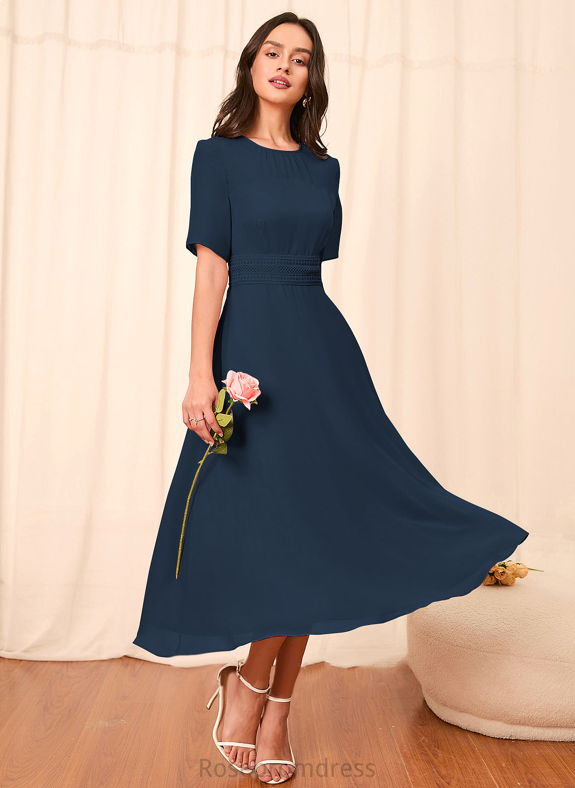 Sleeves Straps Silhouette Length A-Line Fabric Sleeve Knee-Length Leila Floor Length Natural Waist Sleeveless Bridesmaid Dresses