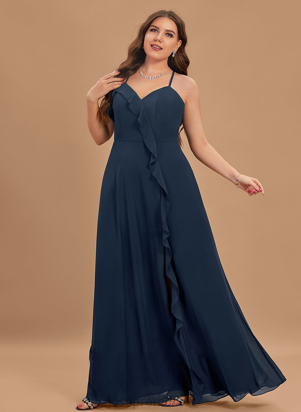 Silhouette V-neck A-Line Embellishment Neckline SplitFront Length Fabric Floor-Length Brooklyn Bridesmaid Dresses