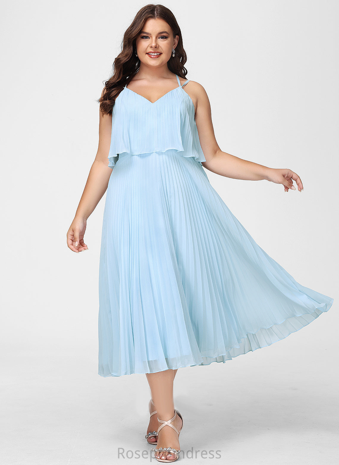 Chiffon Tea-Length V-neck Jamie Cocktail A-Line Dress With Cocktail Dresses Pleated