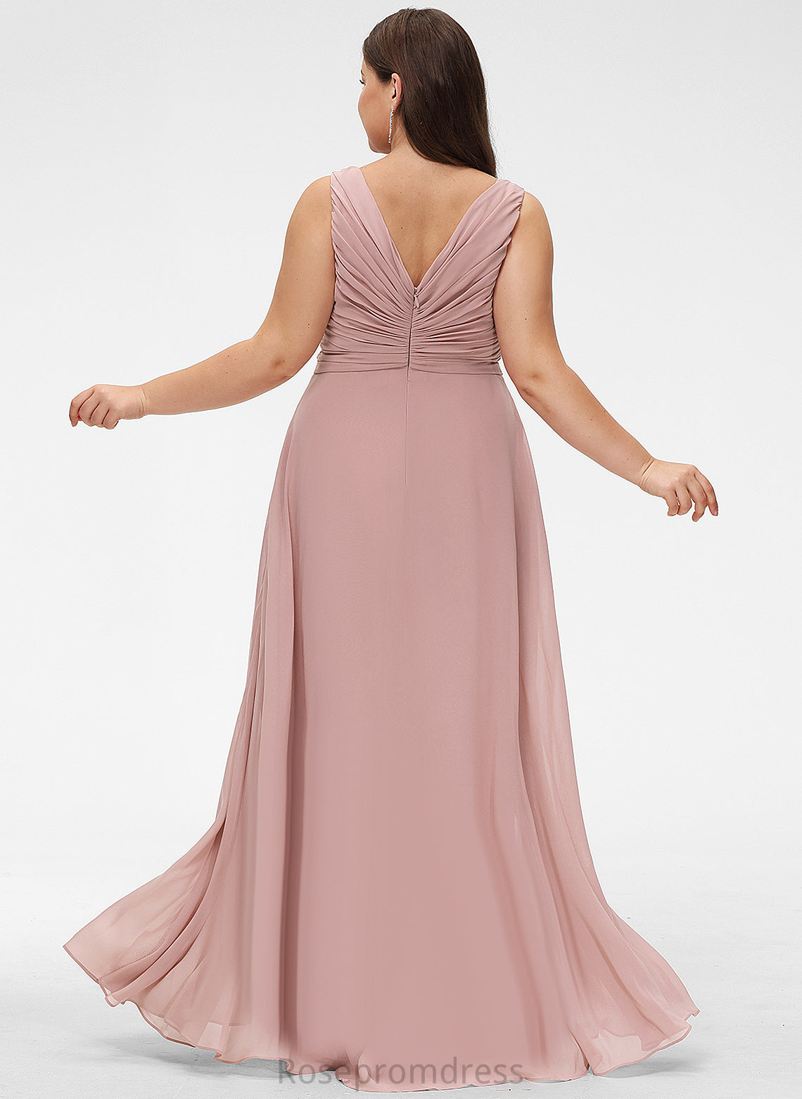 A-Line Embellishment Fabric V-neck Length Floor-Length Pleated Neckline Silhouette Louise Spaghetti Staps Trumpet/Mermaid Bridesmaid Dresses