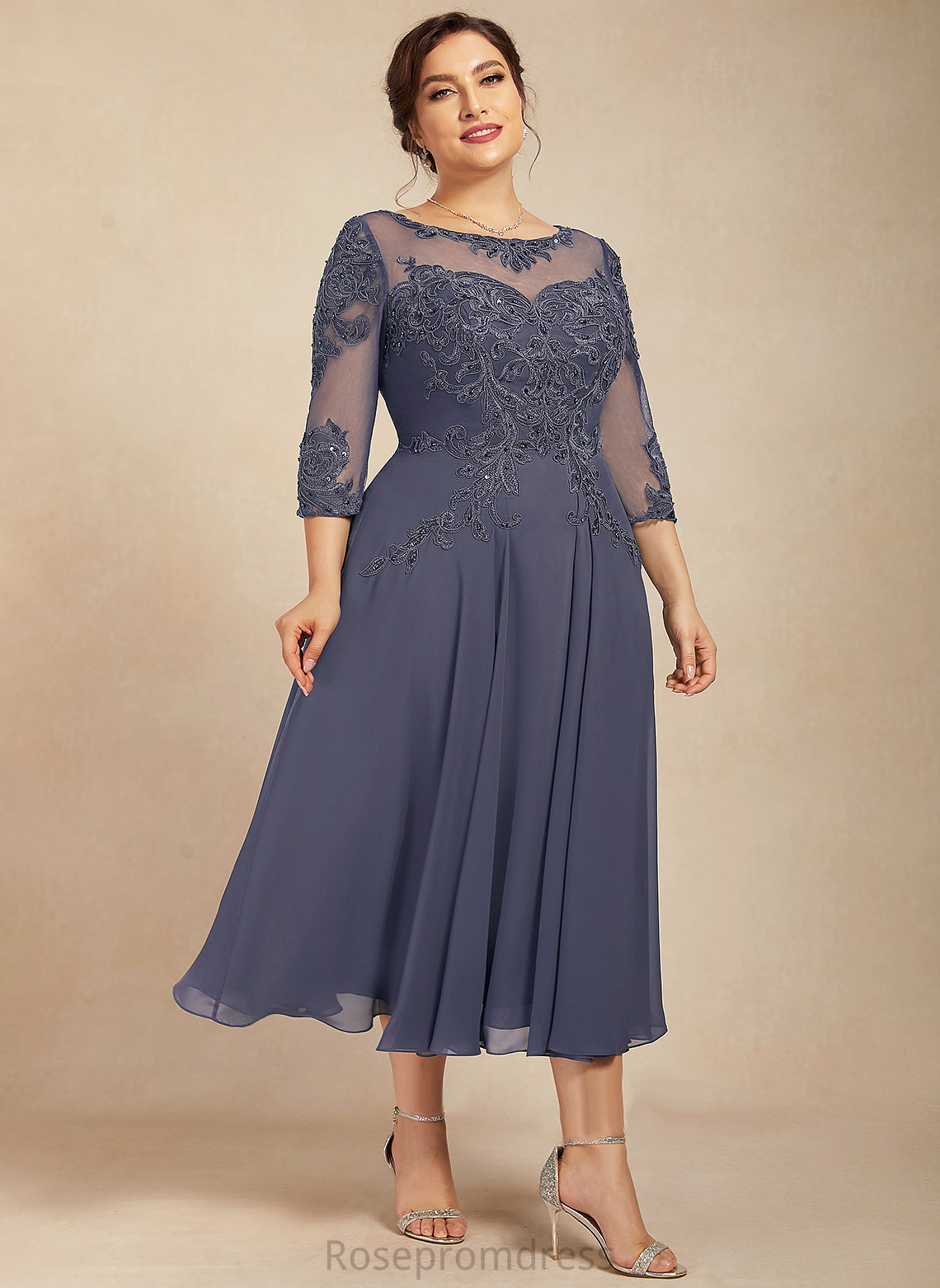 Lace Round Dresses A-line Neck Audrina Chiffon Formal Dresses