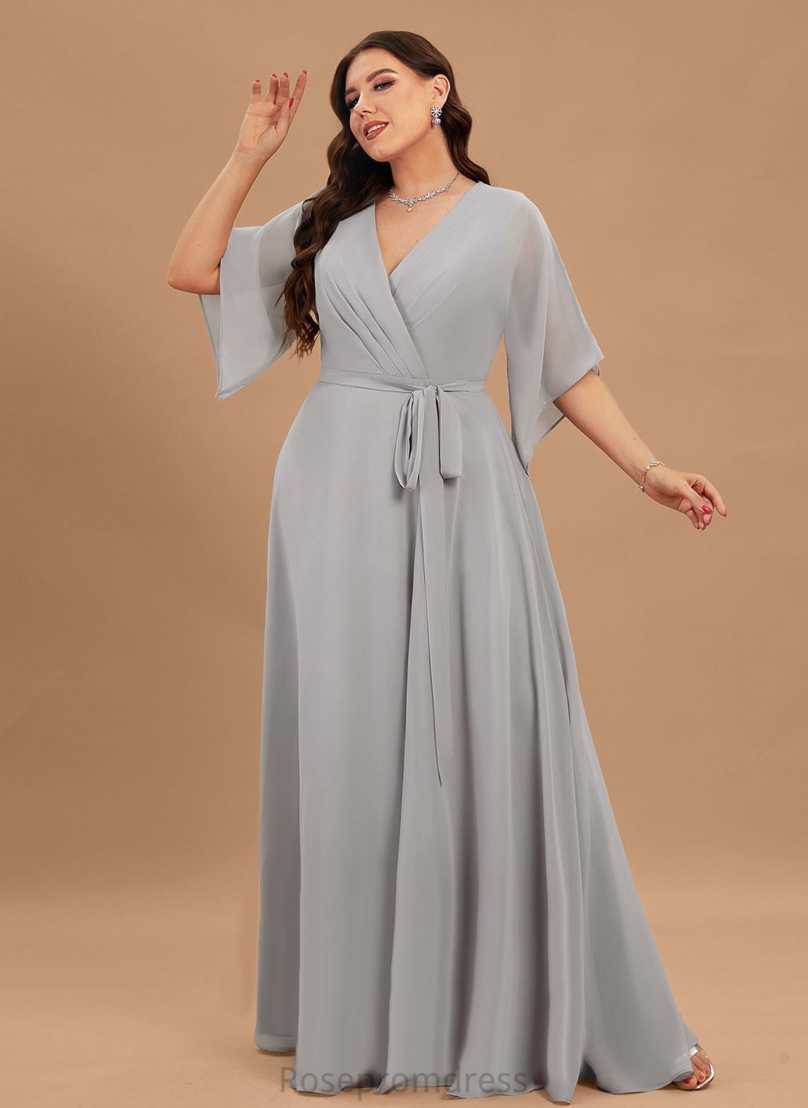 Floor-Length Fabric Silhouette Length V-Neck Straps&Sleeves Neckline A-line Delaney Natural Waist Sweep-Brush Train Trumpet/Mermaid Bridesmaid Dresses