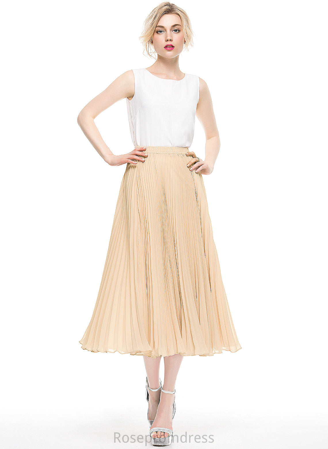 Skirt With Cocktail Pleated A-Line/Princess Chiffon Cocktail Dresses Micah Tea-Length