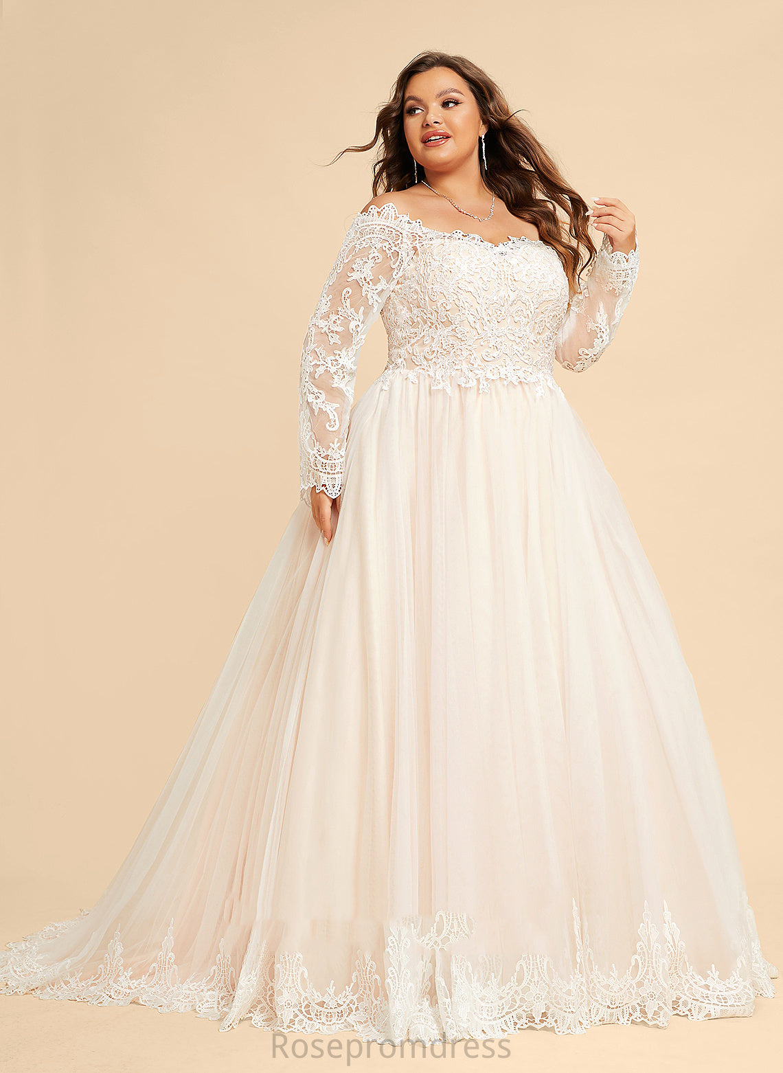 Wedding Dresses Makenna Train Dress Tulle Lace Wedding Off-the-Shoulder Chapel Ball-Gown/Princess