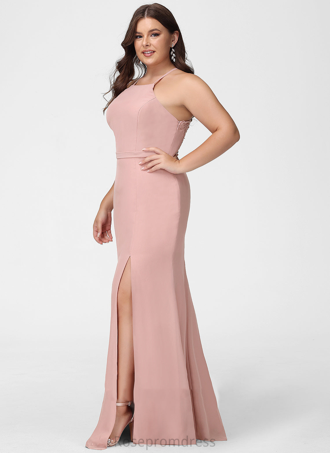 Neckline HighNeck A-Line Floor-Length Fabric Embellishment Length Silhouette SplitFront Lace Pru Bridesmaid Dresses