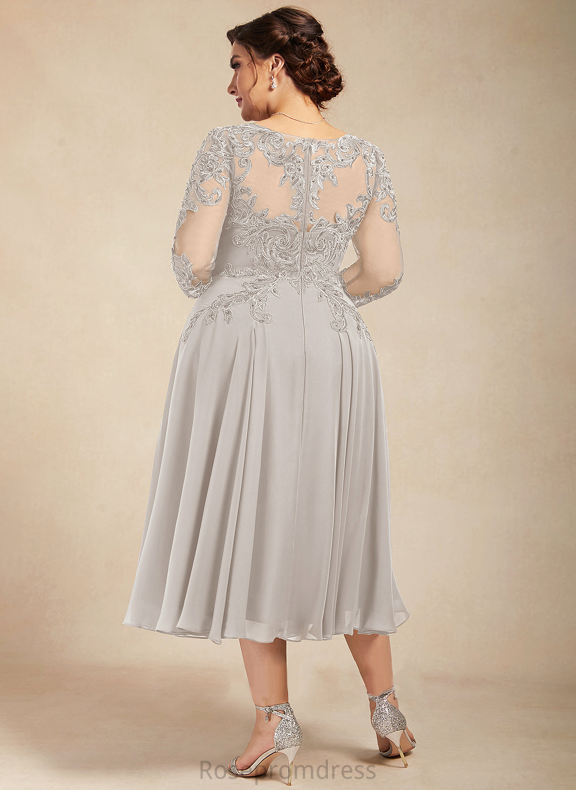 A-Line Tea-Length Dress Cocktail Dresses With Chiffon Cherish Cocktail Neck Scoop Sequins Lace Beading