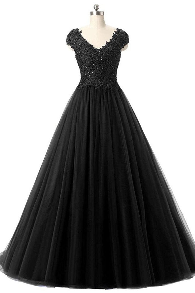 2024 Tulle Prom Dresses V-Neck Floor-Length With Sash And Applique