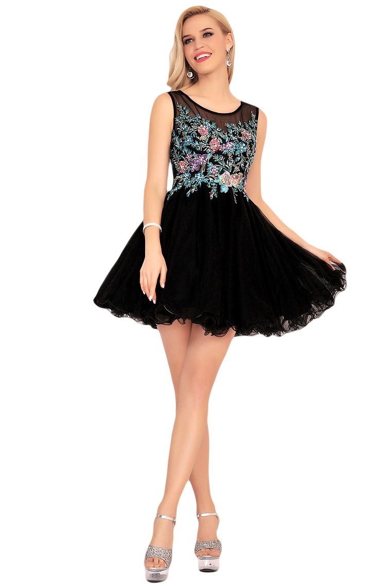 2024 Homecoming Dresses A-Line Scoop Short/Mini Tulle With Beads&Appliques