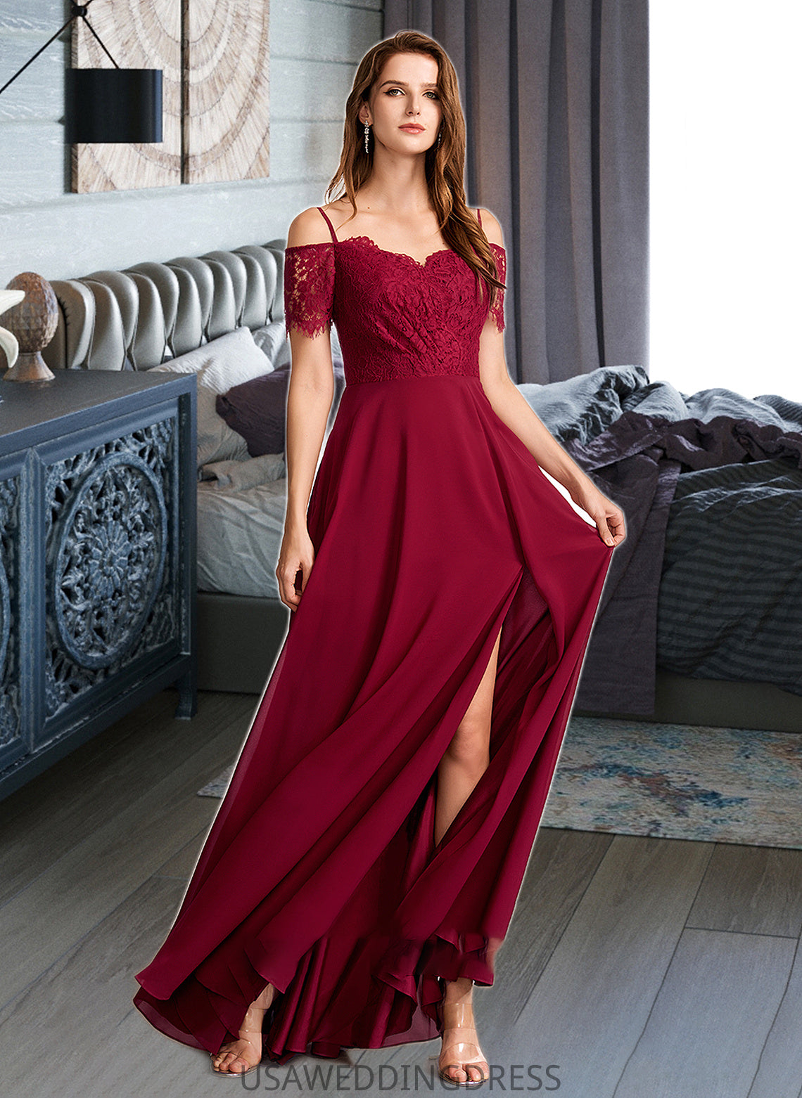 Liz A-Line V-neck Floor-Length Bridesmaid Dress DSP0013000