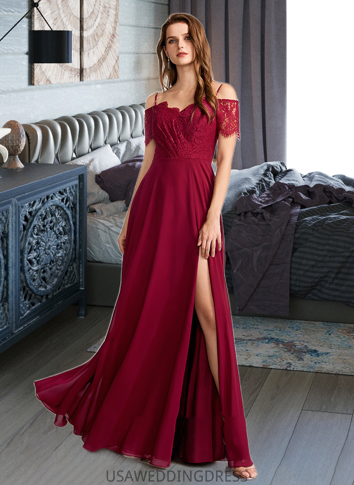 Liz A-Line V-neck Floor-Length Bridesmaid Dress DSP0013000