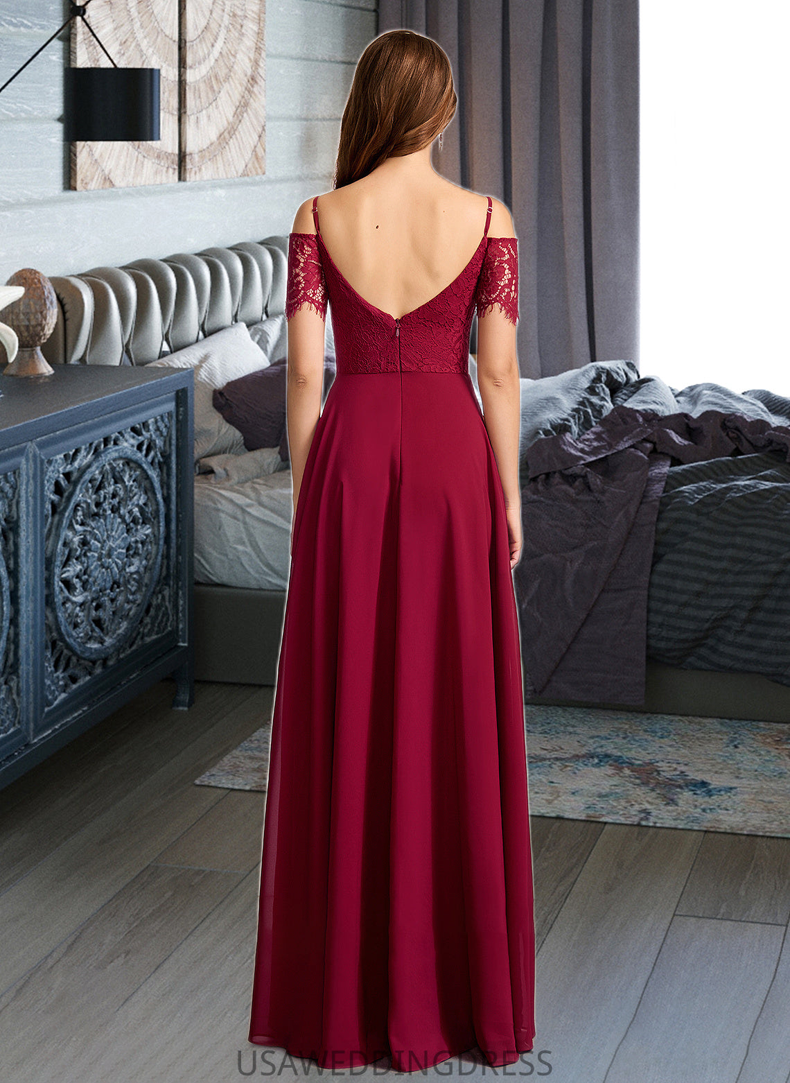 Liz A-Line V-neck Floor-Length Bridesmaid Dress DSP0013000