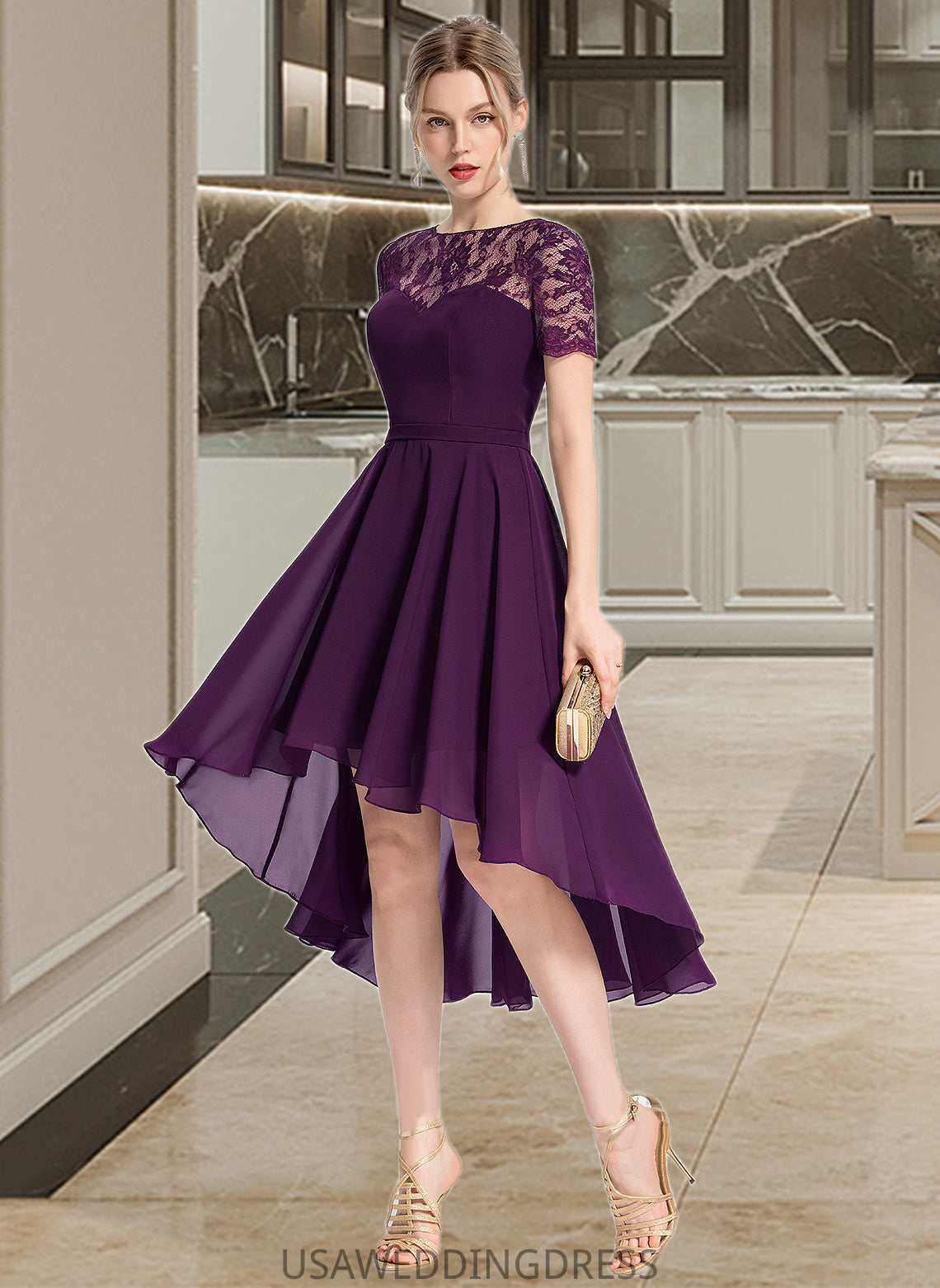 Jess A-Line Scoop Neck Asymmetrical Chiffon Bridesmaid Dress DSP0013003