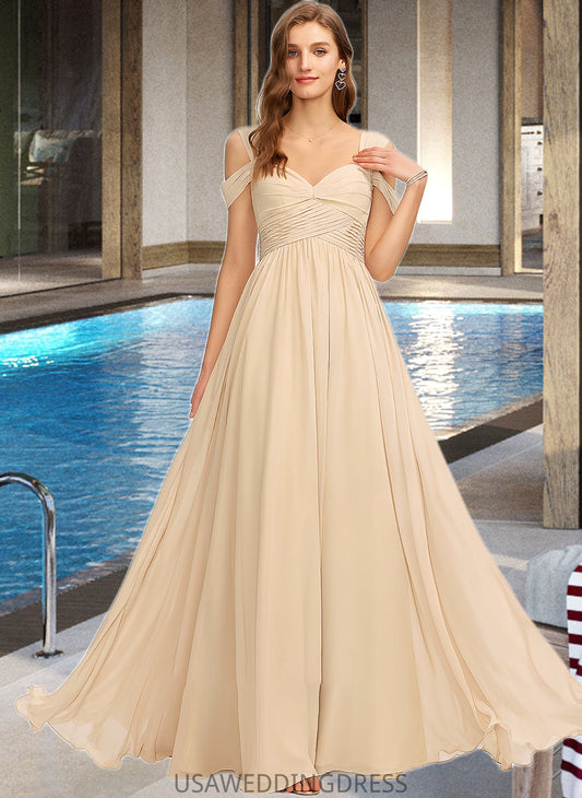 Jade A-Line V-neck Floor-Length Chiffon Bridesmaid Dress With Ruffle DSP0013011