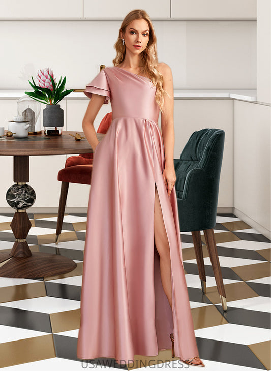 Lois A-Line One-Shoulder Floor-Length Bridesmaid Dress With Split Front DSP0013013