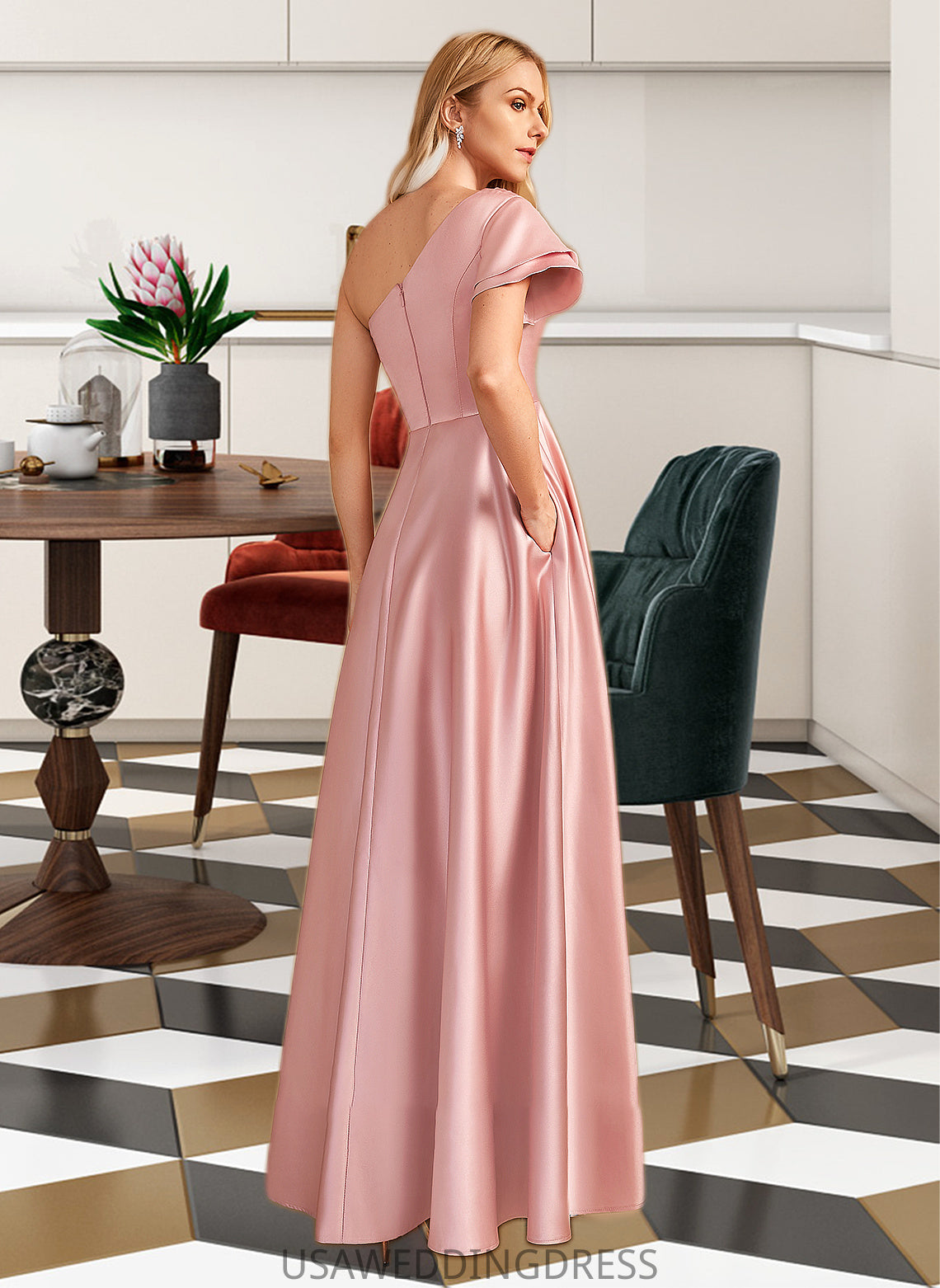 Lois A-Line One-Shoulder Floor-Length Bridesmaid Dress With Split Front DSP0013013