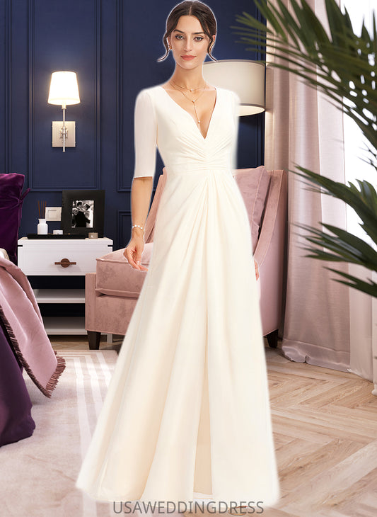 Jamiya A-Line V-neck Floor-Length Bridesmaid Dress With Split Front DSP0013015