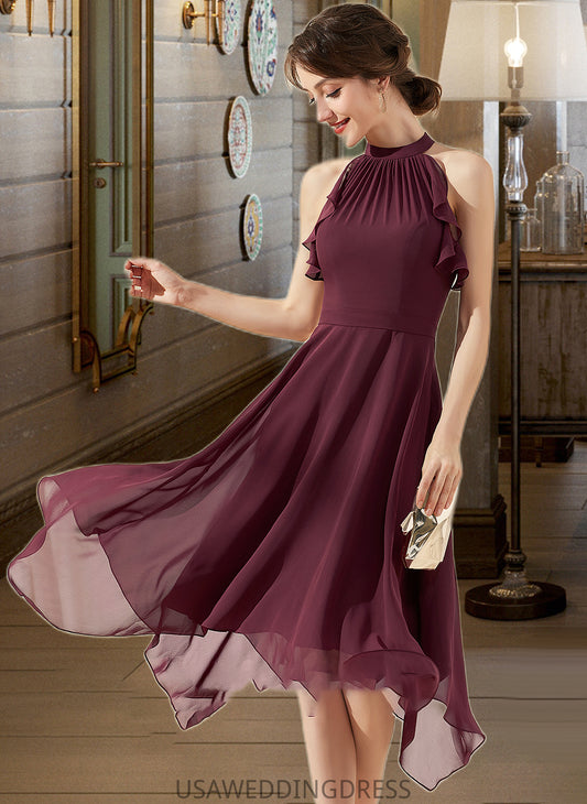 Danielle A-Line Scoop Neck Tea-Length Chiffon Bridesmaid Dress With Cascading Ruffles DSP0013016