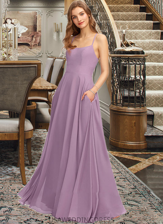 Shania A-Line Scoop Neck Floor-Length Chiffon Bridesmaid Dress With Pockets DSP0013017