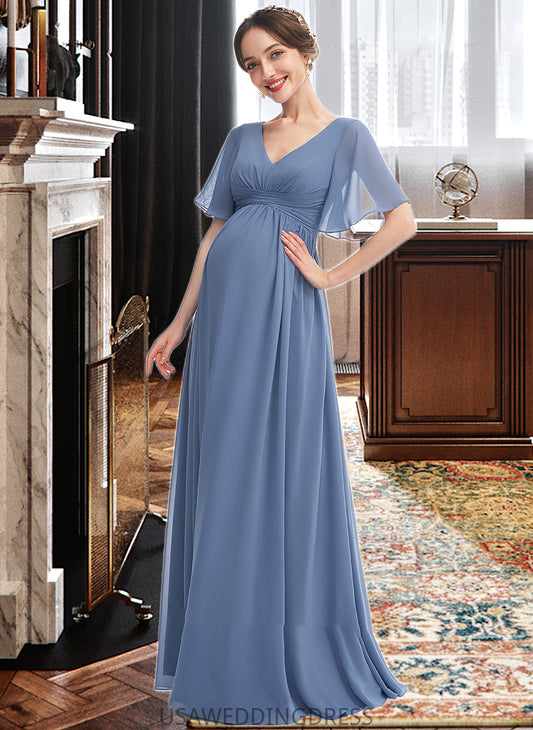 Maeve A-Line V-neck Floor-Length Bridesmaid Dress With Ruffle DSP0013024