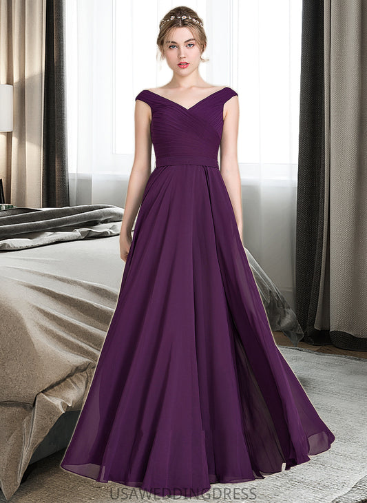 Sadie A-line Off the Shoulder Floor-Length Chiffon Bridesmaid Dress With Ruffle DSP0013029