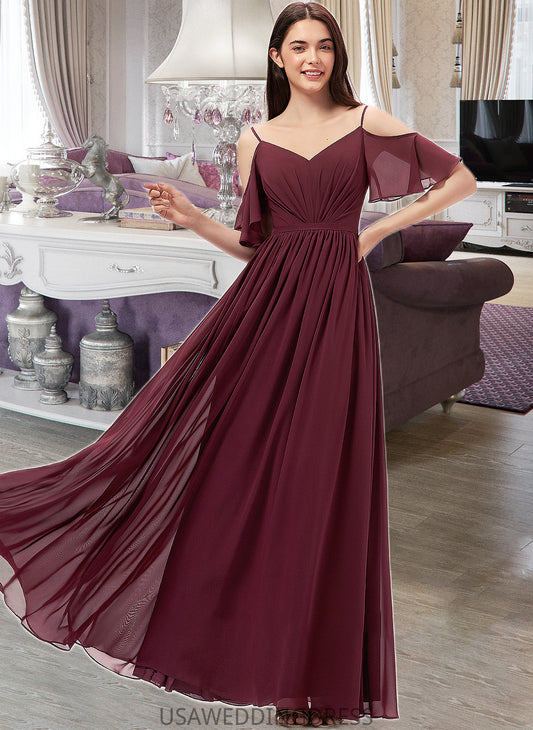 Amaris A-line V-Neck Floor-Length Chiffon Bridesmaid Dress With Ruffle DSP0013031