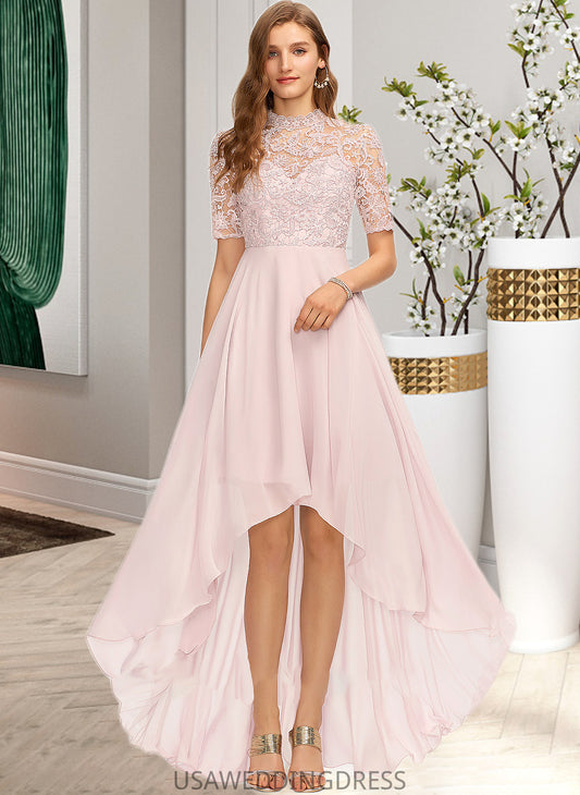 Tori A-Line High Neck Asymmetrical Chiffon Bridesmaid Dress DSP0013037