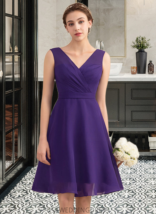 Mavis A-Line V-neck Knee-Length Chiffon Bridesmaid Dress With Ruffle DSP0013039