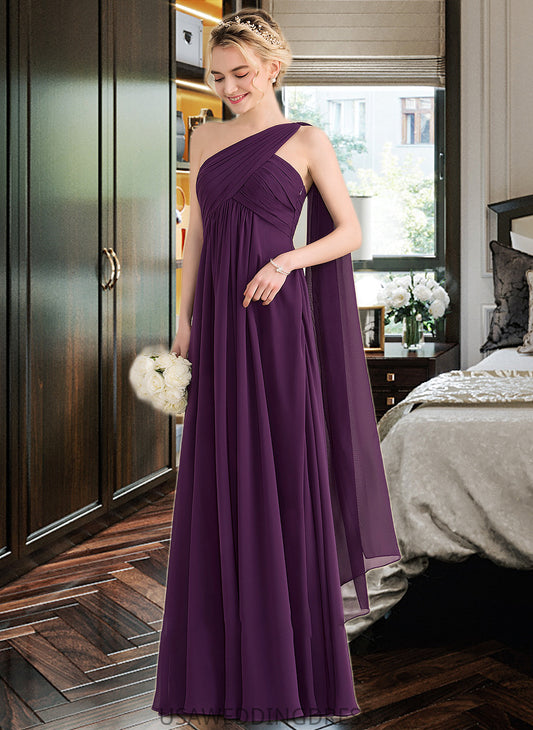 Lila A-line One Shoulder Floor-Length Chiffon Bridesmaid Dress With Ruffle DSP0013078