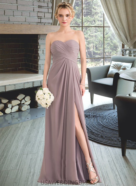 Ashley A-Line Sweetheart Floor-Length Chiffon Bridesmaid Dress With Ruffle Split Front DSP0013079