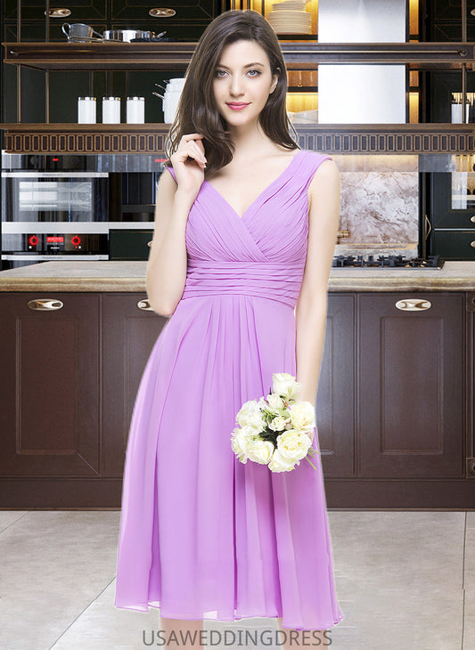 Alaina A-Line V-neck Knee-Length Chiffon Bridesmaid Dress With Ruffle DSP0013081