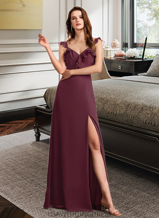 Rhoda A-Line V-neck Floor-Length Bridesmaid Dress With Split Front DSP0013083