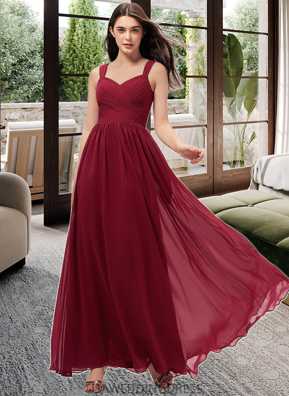 Tabitha A-Line Sweetheart Floor-Length Chiffon Bridesmaid Dress With Ruffle Pockets DSP0013087