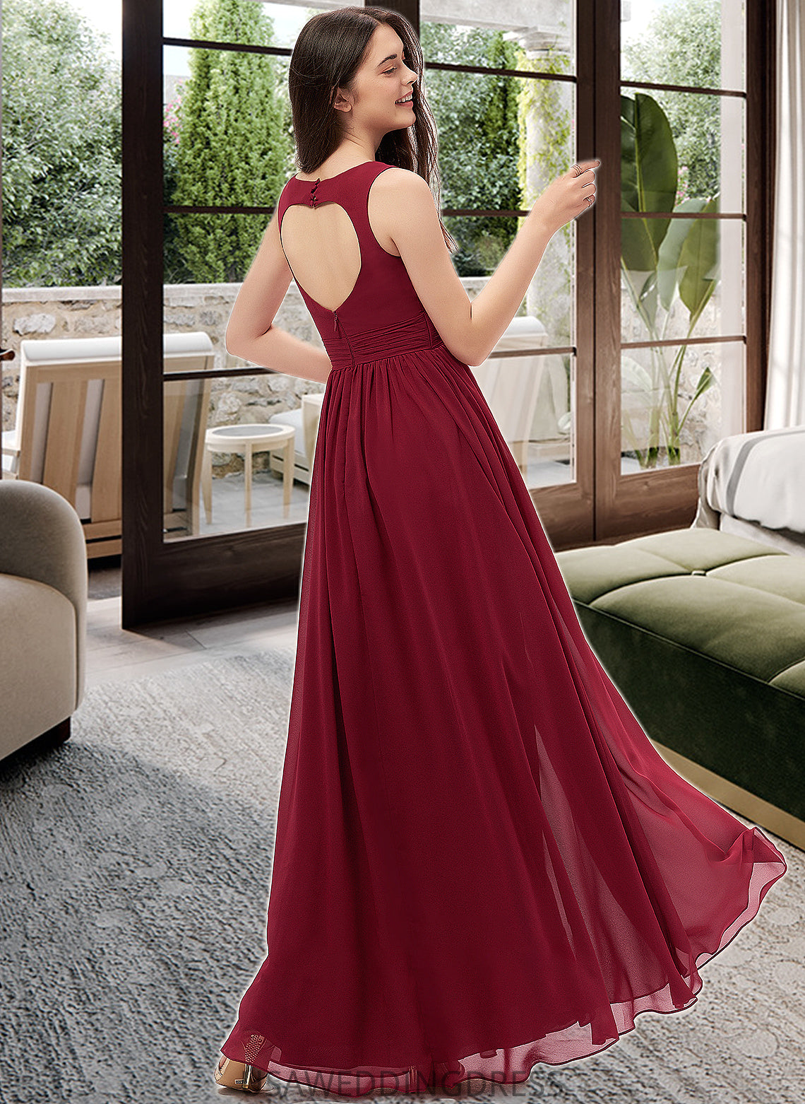 Tabitha A-Line Sweetheart Floor-Length Chiffon Bridesmaid Dress With Ruffle Pockets DSP0013087