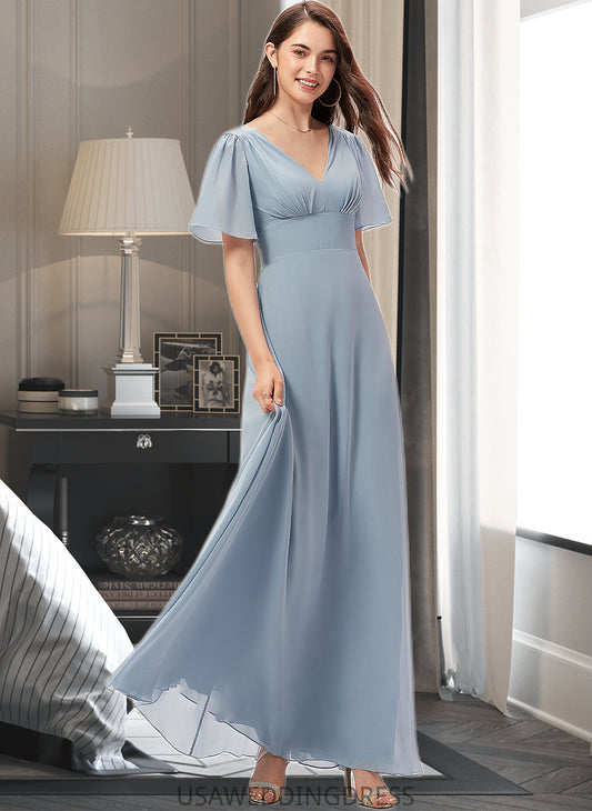 Tessa A-Line V-neck Floor-Length Chiffon Bridesmaid Dress DSP0013099