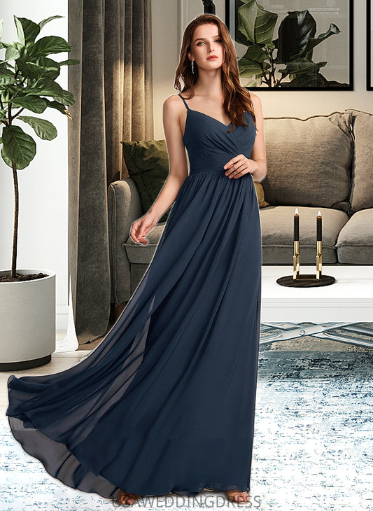 Maya A-Line V-neck Floor-Length Bridesmaid Dress With Lace DSP0013127