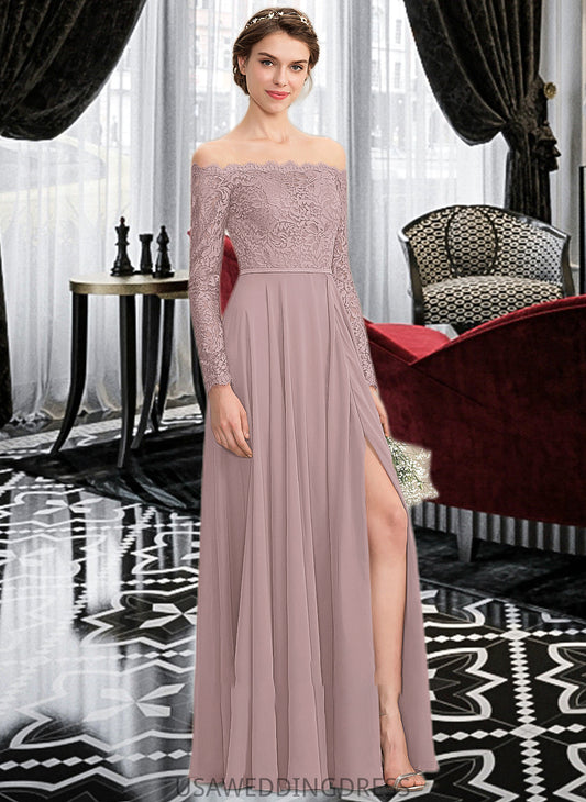 Alexis A-Line Off-the-Shoulder Floor-Length Chiffon Lace Bridesmaid Dress With Split Front DSP0013131