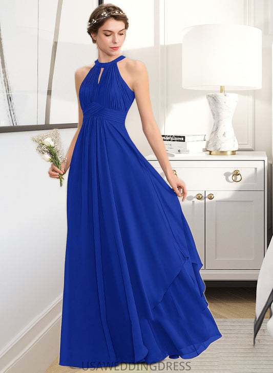 Millicent A-Line Scoop Neck Floor-Length Chiffon Bridesmaid Dress With Ruffle DSP0013133